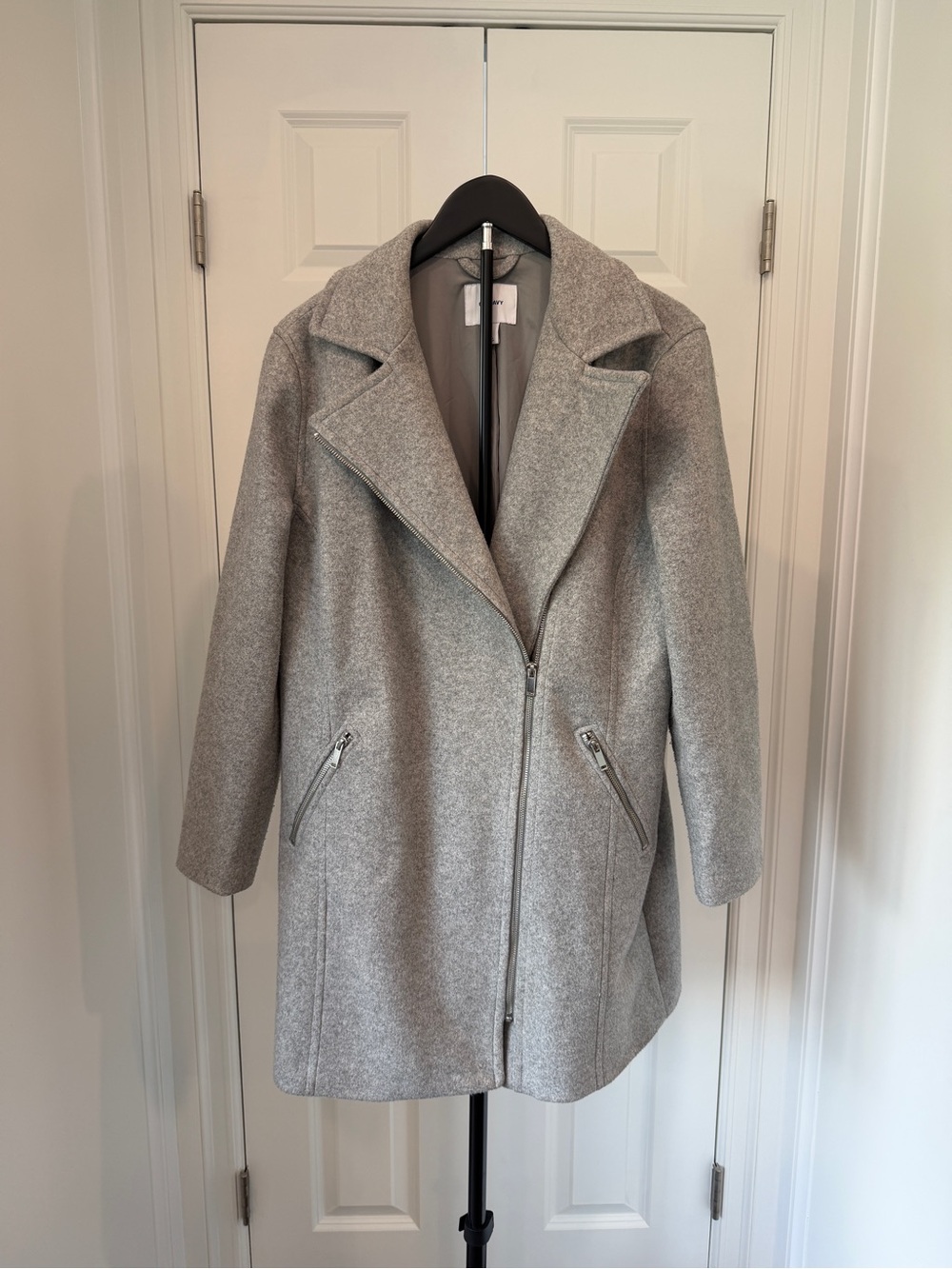 Old Navy Light Grey Wool-Blend Asymmetrical Pea Coat